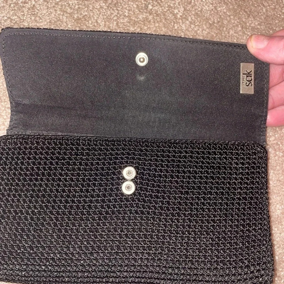 The Sak Women's Black Crochet Trifold Wallet Fold over Snap Closure - Picture 9 of 14